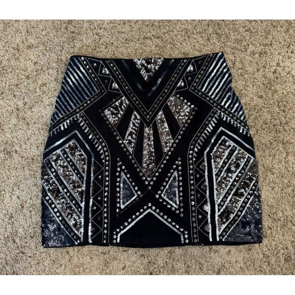 EXPRESS ZARA Sequin Tweed Mini Skirt Bodycon Partywear Stretch Career Sz XS READ - Picture 11 of 14